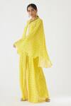 Nikasha_Cream 100% Viscose Georgette Printed Bandhani Cape Open And Sharara Set _Online_at_Aza_Fashions