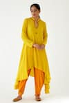 Buy_Nikasha_Yellow 100% Viscose Crepe Embroidery Coin Neckline Tunic And Dhoti Pant Set _at_Aza_Fashions