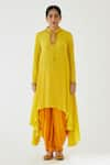 Buy_Nikasha_Yellow 100% Viscose Crepe Embroidery Coin Neckline Tunic And Dhoti Pant Set _Online_at_Aza_Fashions