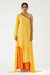 Buy Nikasha Yellow 100% Viscose Crepe Coin Asymmetric One Shoulder Tunic And Pant Set Online at Aza Fashions Buy_Nikasha_Yellow 100% Viscose Crepe Coin Asymmetric One Shoulder Tunic And Pant Set _Online_at_Aza_Fashions