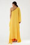 Shop Nikasha Yellow 100% Viscose Crepe Coin Asymmetric One Shoulder Tunic And Pant Set at Aza Fashions Shop_Nikasha_Yellow 100% Viscose Crepe Coin Asymmetric One Shoulder Tunic And Pant Set _at_Aza_Fashions