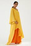 Nikasha Yellow 100% Viscose Crepe Coin Asymmetric One Shoulder Tunic And Pant Set Online at Aza Fashions Nikasha_Yellow 100% Viscose Crepe Coin Asymmetric One Shoulder Tunic And Pant Set _Online_at_Aza_Fashions