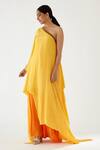 Buy Nikasha Yellow 100% Viscose Crepe Coin Asymmetric One Shoulder Tunic And Pant Set at Aza Fashions Buy_Nikasha_Yellow 100% Viscose Crepe Coin Asymmetric One Shoulder Tunic And Pant Set _at_Aza_Fashions