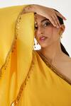 Shop Nikasha Yellow 100% Viscose Crepe Coin Asymmetric One Shoulder Tunic And Pant Set Online at Aza Fashions Shop_Nikasha_Yellow 100% Viscose Crepe Coin Asymmetric One Shoulder Tunic And Pant Set _Online_at_Aza_Fashions
