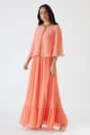 Nikasha Peach 100% Organza, Geogette Sequin, Coin Cape With Embroidered Online at Aza Fashions Nikasha_Peach 100% Organza, Geogette Sequin, Coin Cape With Embroidered _Online_at_Aza_Fashions