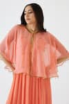 Shop Nikasha Peach 100% Organza, Geogette Sequin, Coin Cape With Embroidered Online at Aza Fashions Shop_Nikasha_Peach 100% Organza, Geogette Sequin, Coin Cape With Embroidered _Online_at_Aza_Fashions