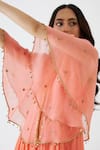 Nikasha Peach 100% Organza, Geogette Sequin, Coin Cape With Embroidered at Aza Fashions Nikasha_Peach 100% Organza, Geogette Sequin, Coin Cape With Embroidered _at_Aza_Fashions