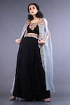 Nupur Kanoi_Black Organza Round Cape And Pant Set  _Online_at_Aza_Fashions