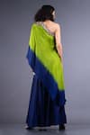 Shop_Nupur Kanoi_Blue Habutai Silk Asymmetric One Shoulder Cape And Sharara Set  _at_Aza_Fashions