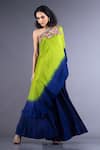 Nupur Kanoi_Blue Habutai Silk Asymmetric One Shoulder Cape And Sharara Set  _Online_at_Aza_Fashions