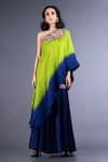 Buy_Nupur Kanoi_Blue Habutai Silk Asymmetric One Shoulder Cape And Sharara Set  _Online_at_Aza_Fashions