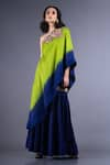 Shop_Nupur Kanoi_Blue Habutai Silk Asymmetric One Shoulder Cape And Sharara Set  _Online_at_Aza_Fashions