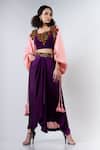 Buy_Nupur Kanoi_Purple Habutai Silk U Neck Organza Jacket And Dhoti Pant Set _at_Aza_Fashions