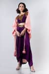 Shop_Nupur Kanoi_Purple Habutai Silk U Neck Organza Jacket And Dhoti Pant Set _at_Aza_Fashions