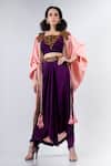 Buy_Nupur Kanoi_Purple Habutai Silk U Neck Organza Jacket And Dhoti Pant Set _Online_at_Aza_Fashions