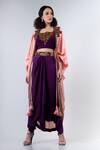Shop_Nupur Kanoi_Purple Habutai Silk U Neck Organza Jacket And Dhoti Pant Set _Online_at_Aza_Fashions