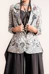 Buy_Nupur Kanoi_Off White Satin, Silky Mirror, Beads, Peacock Print, Blazer And A-line Pant Set_Online_at_Aza_Fashions