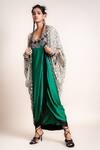 Shop_Nupur Kanoi_Green Kite- Georgette And Sack Dress- Satin Print & Embroidery Jacket &  _at_Aza_Fashions