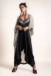 Buy_Nupur Kanoi_Black Kite- Georgette And Jumpsuit- Satin Print & With Gather Jacket  _at_Aza_Fashions