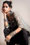 Nupur Kanoi_Black Kite- Georgette And Jumpsuit- Satin Print & With Gather Jacket  _at_Aza_Fashions