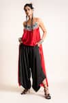 Buy_Nupur Kanoi_Black Satin Embroidered Sequin And Asymmetric Top & Draped Pant Set  _at_Aza_Fashions