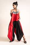 Nupur Kanoi_Black Satin Embroidered Sequin And Asymmetric Top & Draped Pant Set  _Online_at_Aza_Fashions