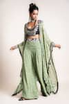 Buy_Nupur Kanoi_Green Georgette Printed And Embroidered Peacock Kaftan A-line Pant Set  _at_Aza_Fashions