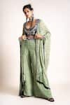 Nupur Kanoi_Green Georgette Printed And Embroidered Peacock Kaftan A-line Pant Set  _at_Aza_Fashions