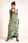 Buy_Nupur Kanoi_Green Crepe Printed And Embroidered Peacock Pre-draped Saree With Blouse  _at_Aza_Fashions