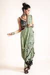 Nupur Kanoi_Green Crepe Printed And Embroidered Peacock Pre-draped Saree With Blouse  _Online_at_Aza_Fashions