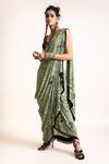 Buy_Nupur Kanoi_Green Crepe Printed And Embroidered Peacock Pre-draped Saree With Blouse  _Online_at_Aza_Fashions