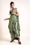 Shop_Nupur Kanoi_Green Crepe Printed And Embroidered Peacock Pre-draped Saree With Blouse  _Online_at_Aza_Fashions