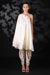 Buy_Nikasha_White Handwoven Cotton Jamdani Embroidery One Shoulder Tunic And Dhoti Pant Set _Online_at_Aza_Fashions