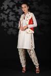 Buy_Nikasha_White Handwoven Cotton Jamdani Mandarin Collar Printed Jacket And Salwar Pant Set _at_Aza_Fashions