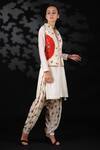 Nikasha_White Handwoven Cotton Jamdani Mandarin Collar Printed Jacket And Salwar Pant Set _Online_at_Aza_Fashions
