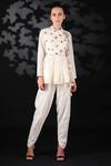 Buy_Nikasha_White Handwoven Cotton Jamdani Mandarin Collar Angrakha Top And Pant Set _at_Aza_Fashions