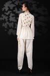 Shop_Nikasha_White Handwoven Cotton Jamdani Mandarin Collar Angrakha Top And Pant Set _at_Aza_Fashions