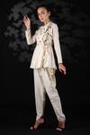 Nikasha_White Handwoven Cotton Jamdani Mandarin Collar Angrakha Top And Pant Set _Online_at_Aza_Fashions