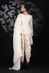 Shop_Nikasha_White Handwoven Cotton Jamdani Embroidery U Printed Dhoti Pant Set _at_Aza_Fashions
