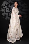 Nikasha_White Handwoven Cotton Jamdani Round Printed Anarkali Set _Online_at_Aza_Fashions