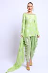 Buy_Nikasha_Green Crepe Boat Printed Kaftan And Dhoti Pant Set _at_Aza_Fashions