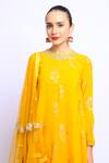 Buy_Nikasha_Yellow Net, Georgette Round Printed Asymmetric Kurta Set _Online_at_Aza_Fashions
