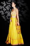 Nikasha_Yellow Cotton Silk, Matka Silk, Chinon Chiffon U Neck Floral Print Lehenga Set _Online_at_Aza_Fashions