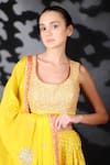Buy_Nikasha_Yellow Cotton Silk, Matka Silk, Chinon Chiffon U Neck Floral Print Lehenga Set _Online_at_Aza_Fashions
