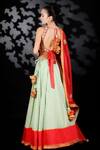 Shop_Nikasha_Green Cotton Silk, Matka Silk, Chinon Chiffon V Neck Printed Lehenga Set _at_Aza_Fashions
