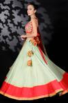 Nikasha_Green Cotton Silk, Matka Silk, Chinon Chiffon V Neck Printed Lehenga Set _Online_at_Aza_Fashions