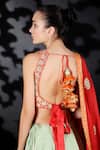 Shop_Nikasha_Green Cotton Silk, Matka Silk, Chinon Chiffon V Neck Printed Lehenga Set _Online_at_Aza_Fashions