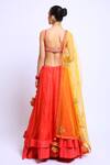 Shop_Nikasha_Red Organza, Cotton Silk, Mukaish Net Scoop Neck Printed Layered Lehenga Set _at_Aza_Fashions
