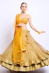 Buy_Nikasha_Beige Cotton Silk Scoop Neck Printed Layered Lehenga Set _at_Aza_Fashions