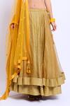 Nikasha_Beige Cotton Silk Scoop Neck Printed Layered Lehenga Set _at_Aza_Fashions